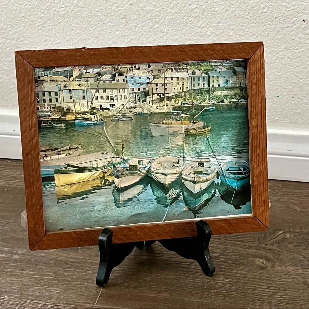 Vintage Oil Painting On Foil Picture Of Polperro Village UK 7/9 Inches